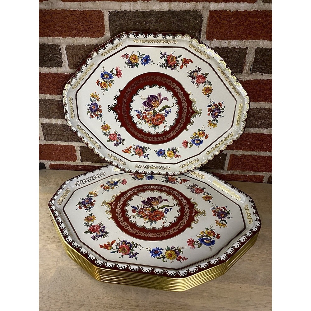Vintage DAHER DECORATED WARE Tin Trays‎ Floral ENGLAND 18x14 Display Serve